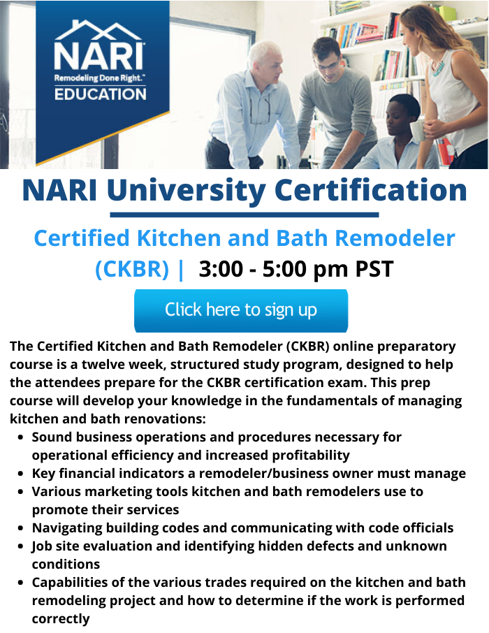 Certified Kitchen & Bath Remodeler (CKBR) Online Preparatory Course